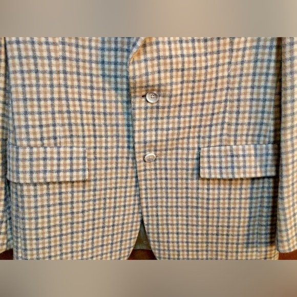 Vintage Christian Dior 1970s Mens Plaid Virgin Wool Blazer Tan Jacket SingleVent - Picture 9 of 16